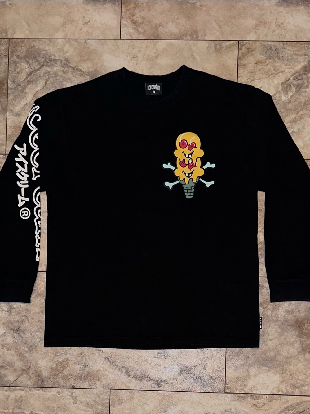 ICECREAM Sail Long Sleeve Knit Tee Black Skull Graphic Shirt Size Large